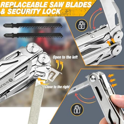 BIBURY Multitools, Multi Tool Foldable Pliers with Upgraded Scissors and Screwdriver Set, Stainless Steel Multitools with Nylon Pouch, Ideal for Camping, Outdoor, Repairing - Gift for Dad Men - Pro