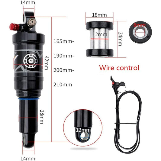 splumzer Mountain Bike Shocks Absorber Air Rear Shock - Rebound/Lock Out/Air Pressure Adjustable (165MM, Remote Lockout)