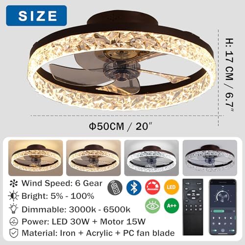 Exlafi Quiet Ceiling Fans with Lights Remote Control, Modern Lighting Fan Ceiling Light LED Dimmable Ceiling Fan Lamps for Bedroom Living Room, Fan Reversible and 6 Speeds (White, 50CM)