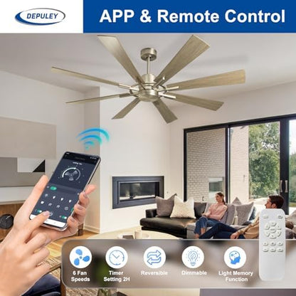 Depuley Ceiling Fan Without Light: 72 Inch Big Outdoor Fan with Remote Control for Patio Porch - Grainy Fan for Indoor - Large Farmhouse Fan Reversible 8 Blade Quiet DC Motor
