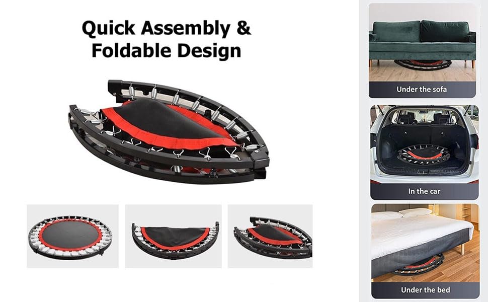 FK Sports Foldable Fitness Rebounder Trampolines, 48" Foldable Mini Trampoline, Round Mini Fitness Trampoline a indoor trampoline (48" without T bar