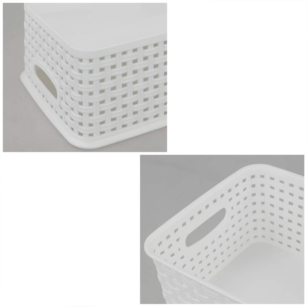 Bringer Set of 6 Plastic Storage Baskets, White Weave Storage Baskets
