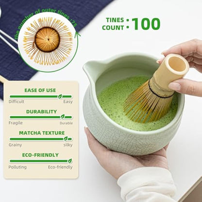 TEANAGOO Matcha Set, 7 Pcs Matcha Whisk Set, Matcha Kit for Ceremony, Matcha Tea Set for Making Breakfast/Latte, Green Matcha Bowl(Chawan) Whith Spout and Whisk, Gift for Matcha Lover