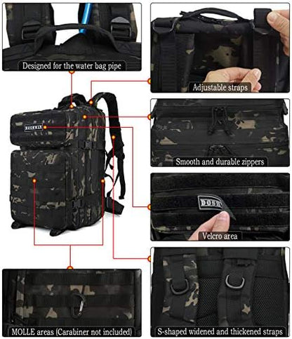 Doshwin 40L Military Backpack Tactical Army Assault Pack Molle Camo Rucksack for Camping Trekking Travel Hiking