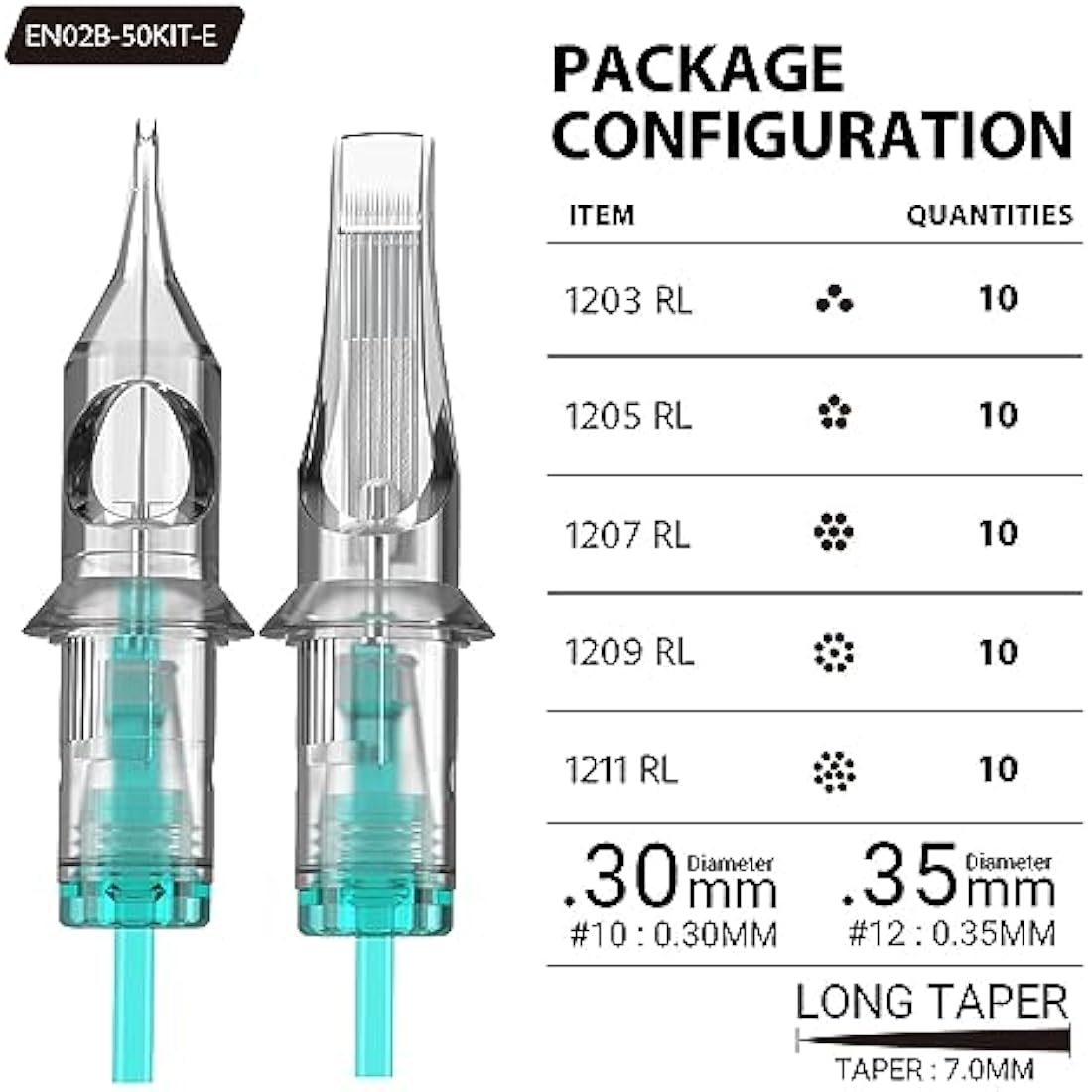 STIGMA 50Pcs Tattoo Cartridges Needles Disposable Mixed #12 Standard Round Liner Cartridge 3RL 5RL 7RL 9RL 11RL EN02B-50KIT-E