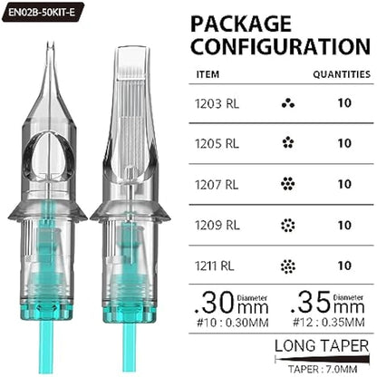 STIGMA 50Pcs Tattoo Cartridges Needles Disposable Mixed #12 Standard Round Liner Cartridge 3RL 5RL 7RL 9RL 11RL EN02B-50KIT-E