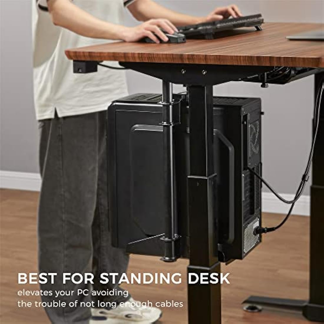 EUREKA ERGONOMIC Under Desk PC Mount, Computer Tower Holder 360° Swivel Height & Width Adjustable, CPU Holder Holds up to 20kg, Fits Most Computer Tower, Black