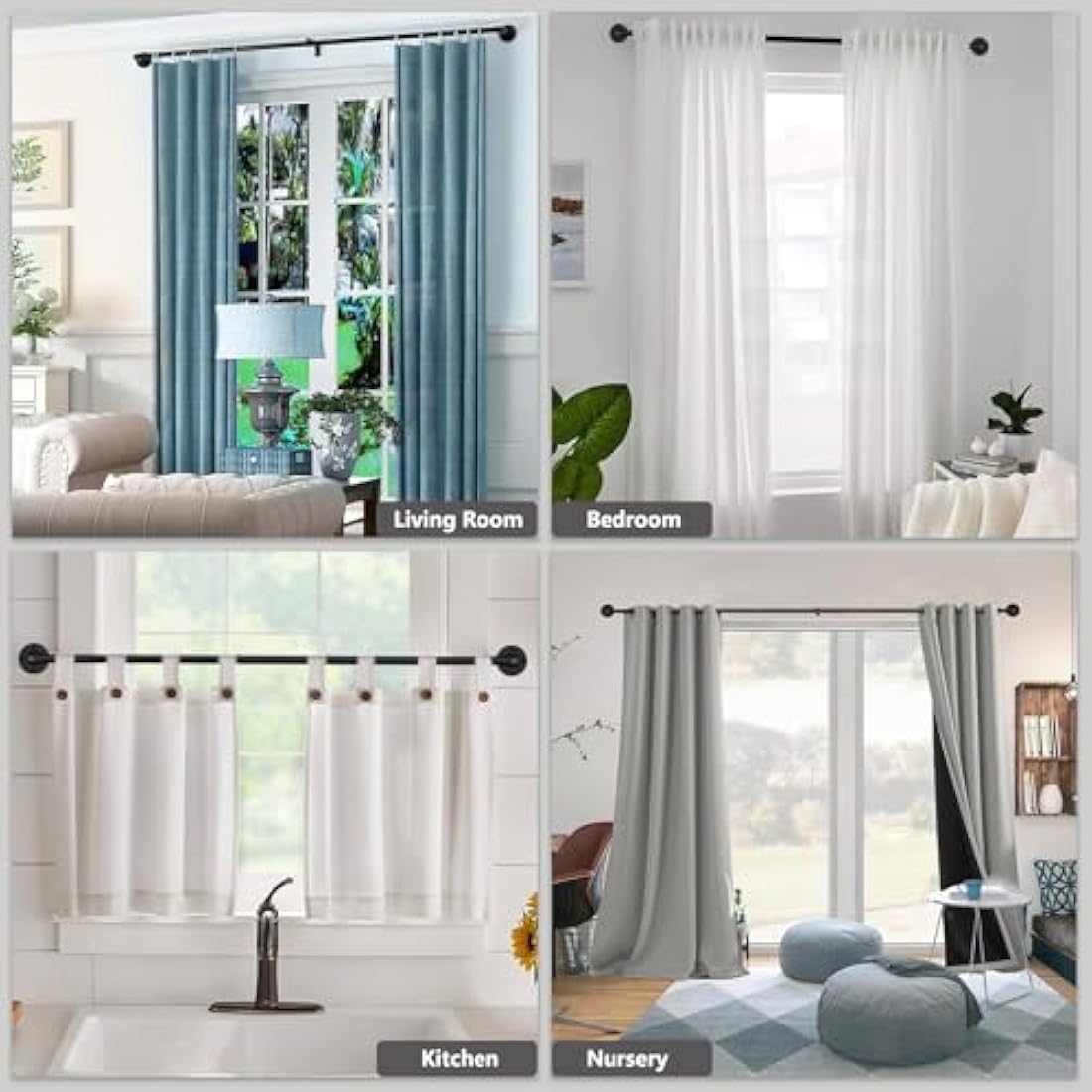 Black Curtain Poles for Eyelet Curtains, Industrial Curtain Pole Metal Extendable, Industrial Curtain Rod for Windows 135cm-365cm, Room Dividers Curtain Rail.