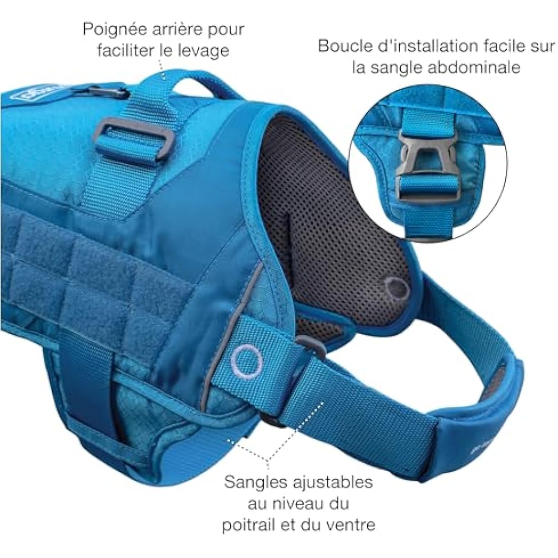 Kurgo RSG Dog Townie Harness, Easy On/Off Dog Hiking Harness, Adjustable, MOLLE Compatible, Medium-Coastal Blue