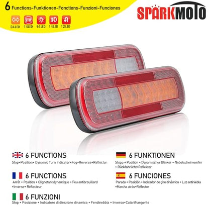 SPARKMOTO 2 x Multifunctional Led Trailer Lights 12V 24V Universal,Waterproof Trailer Tail lamps,LED Trailer Rear Lights for Truck Lorry Vans Caravan