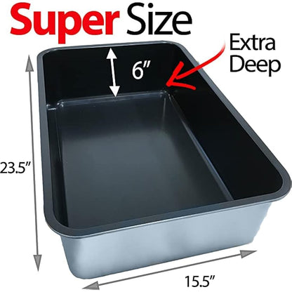 iPrimio Non-Stick Plated Stainless Steel XL Cat Litter Box - Extra Large High-Sided Litterbox for Big Cats - Never Absorbs Odor, Stains, or Rusts - Easy Cleaning Cat Litter Tray (1 Teflon-Coated Pan)
