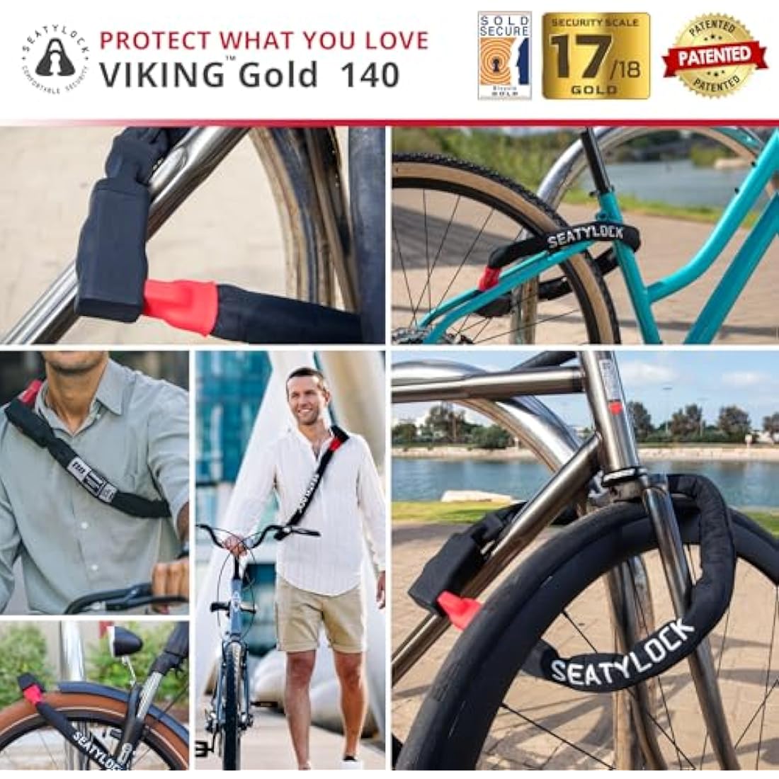 Seatylock Viking Bike Chain Lock with Key - Magnetic Patented Sold Secure Silver Rated - Heavy Duty Anti Theft - Smart Ultra Security Bicycle Lock (140 CM - 55.1")
