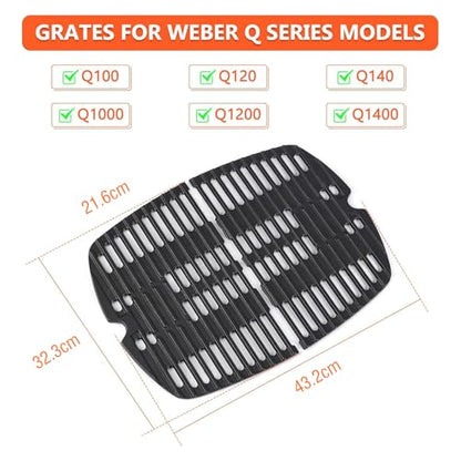 GFTIME 7644 32 x 21.6CM Cast Iron Cooking Grates Grid for Weber Q100 Q1000 Q1200 Q120 Series Gas Grill, Grates Replacement Parts for Weber 7644, 2
