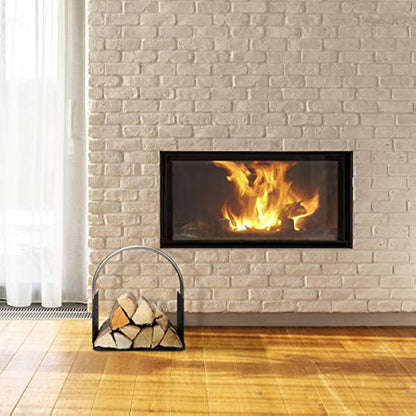 Relaxdays Firewood Basket, Metal, Nickel-Plated Handle, for Indoors, Wood Carrier, HxWxD: 43.5 x 40.5 x 30 cm, Black