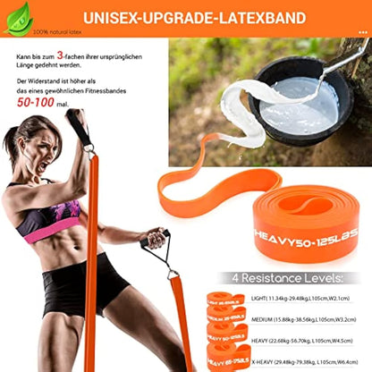 DASKING Resistance Bands Set with 98cm Detachable Exercise Bar, 4 Different Level Pull Up Bands - Fitness Workout Bars Kit for Strength Training, Pilates, Yoga - Home Gym Sports System Equipment