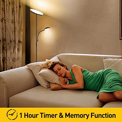 OUTON LED Floor Lamp with Reading Lamp, Mother/Father Parent & Child Uplighter and Spotlight Design, Dimmable Standing Lamp, Remote & Touch Control for Living Room Bedroom Office, Black