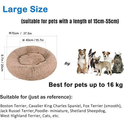 Comfy Calming Dog Beds Medium Washable,Anti Anxiety Donut Ped Bed,Luxury Warm Fluffy Improved Sleep Amazingly Cat Bed Cuddler,Anti-Slip Bottom Round Puppy Bed for Small Medium Cat Dog（L,Beige Brown）