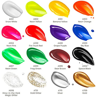 Arteza Kids Tempera Paint Set, 16 Rich, Non-Toxic Washable Colors, 400 ml, Art Supplies for Easter Egg, Finger, and Poster Painting