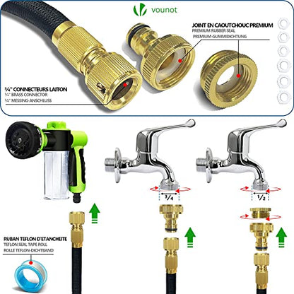 VOUNOT Flexible Garden Hose 30m, Expandable Water Hose Pipe with 8 Modes Water Spray Nozzles Soap Dispenser, Magic Water Pipe, Black