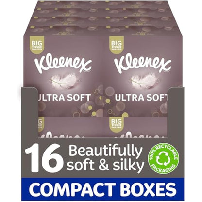 Kleenex Ultra Soft Extra Large Tissue in 16 Compact Boxes - Our Softest Tissue - Supremely Soft and Silky Tissues Designed with Luxury in Mind