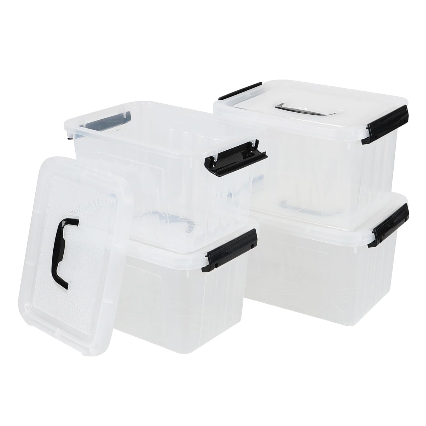 Melontray 5 L 4 Packs Clear Plastic Storage Box with Lid, Small Stackable Storage Containers