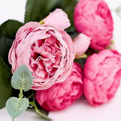 The Baked Studio - Silk Peony and Tea Rose Artificial Bouquet 9 Heads Realistic Fake Plant for DIY Craft Cake Living Room Home Wedding Decoration (LIGHT ROSE)