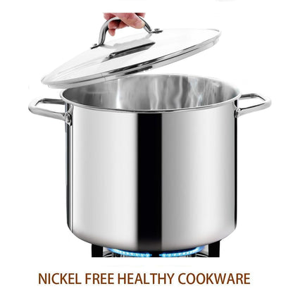 HOMICHEF Large Nickel Free Stainless Steel Stock Pot with Lid (29 cm, 15 Litre) - Mirror Polished Stock Pot 15L with Lid - Heavy Soup Pot Large