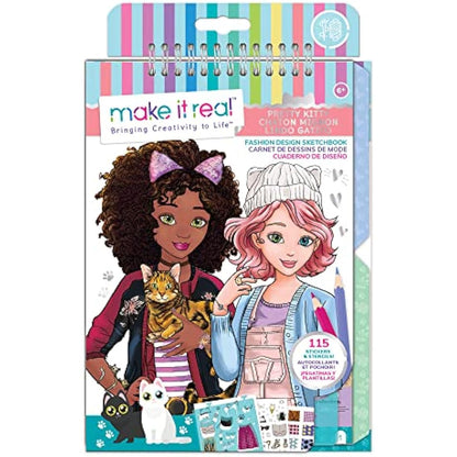 Make It Real Kitty Inspired Fashion Sketchbook with Stencils and Stickers for Creativity - Kids Arts and Crafts Colouring Book - Girls Gifts…