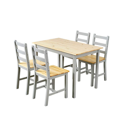 Panana Wooden Pine Dining Table with 4 Chairs in Choice of Colors Dining Room Furniture Set (Grey Pine)