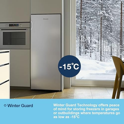 Fridgemaster MTZ55153E Freestanding Upright Freezer, 165 Litres, 143 cm Tall, 4 Star Freezer Rating, 55cm width, E Rated in White