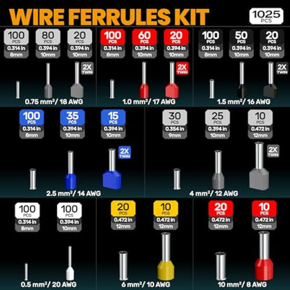 SOMELINE Crimping Tools Set with 21 Types of Ferrules - Hexagonal Ferrule Pliers 0.25-10mm²(AWG 24-8) I Electricians Tools, Crimper, Crimping Pliers, Wire Crimping Tool, Crimping Tool
