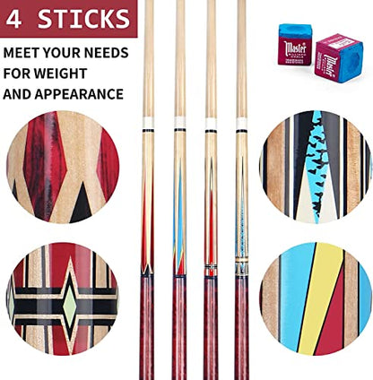 Aklot Pool Cue,Pool Cues Set of 4 Pool 58" Cue Sticks Pool Cues Adult Canadian Maple Wood Cue Stick Pool Cues Adult 18 19 20 21 oz