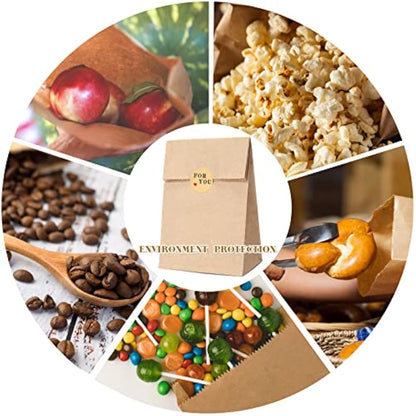 G2PLUS 50 Brown Kraft Bags - 13x8x24 CM Medium, Candy Paper Bags with Stickers for Snack, Birthday, Wedding, Easter & Xmas Party