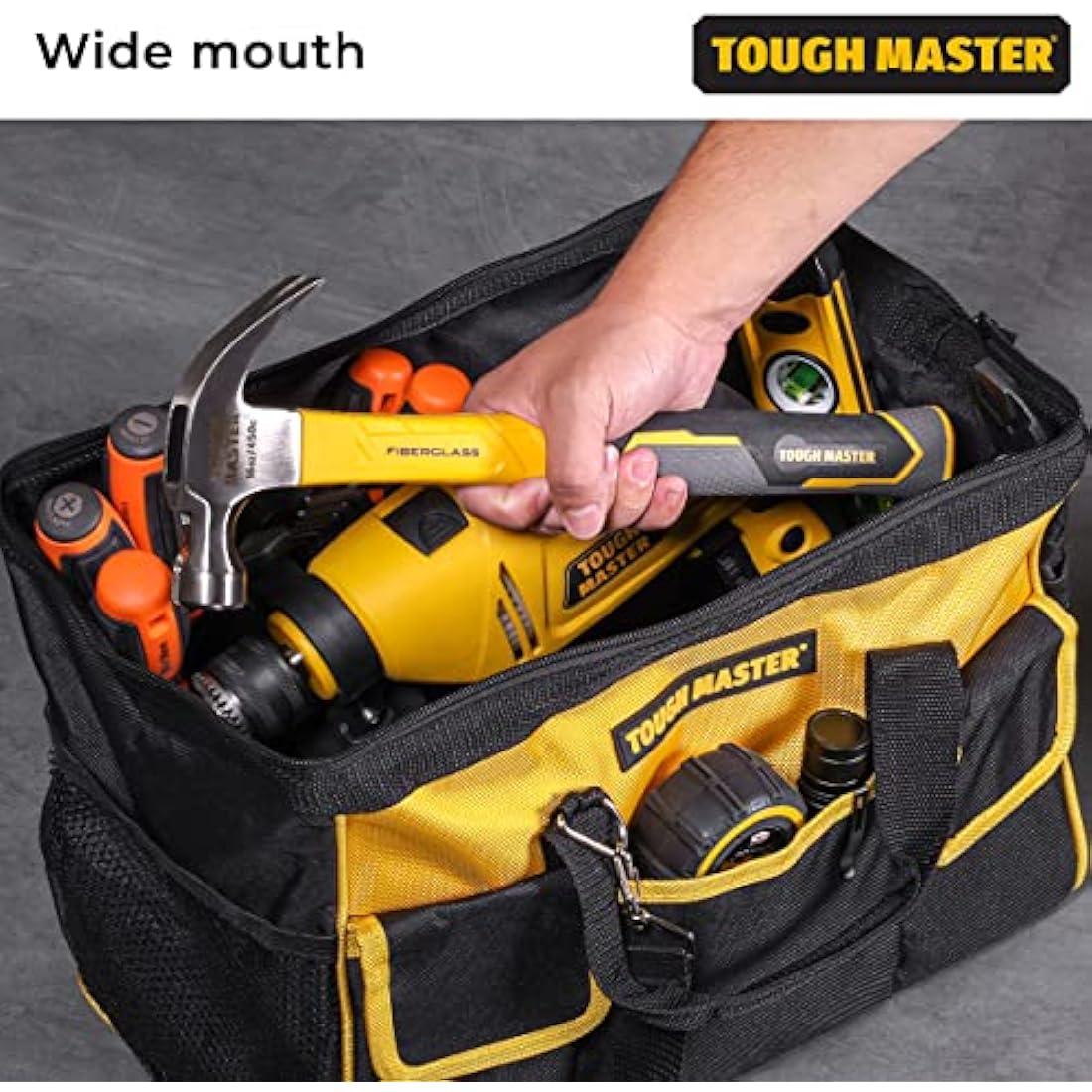 Tool Bag 16" Inch Heavy Duty Large Nylon Smart Tool Storage Bag Organiser 8 Outer & 19 Inner Side Pockets with Removeable/Adjustable Shoulder Strap TOUGH MASTER