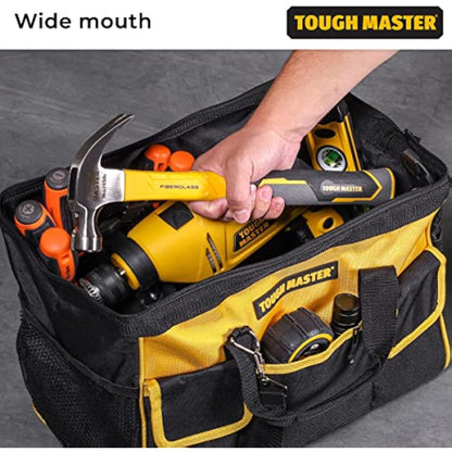 Tool Bag 16" Inch Heavy Duty Large Nylon Smart Tool Storage Bag Organiser 8 Outer & 19 Inner Side Pockets with Removeable/Adjustable Shoulder Strap TOUGH MASTER