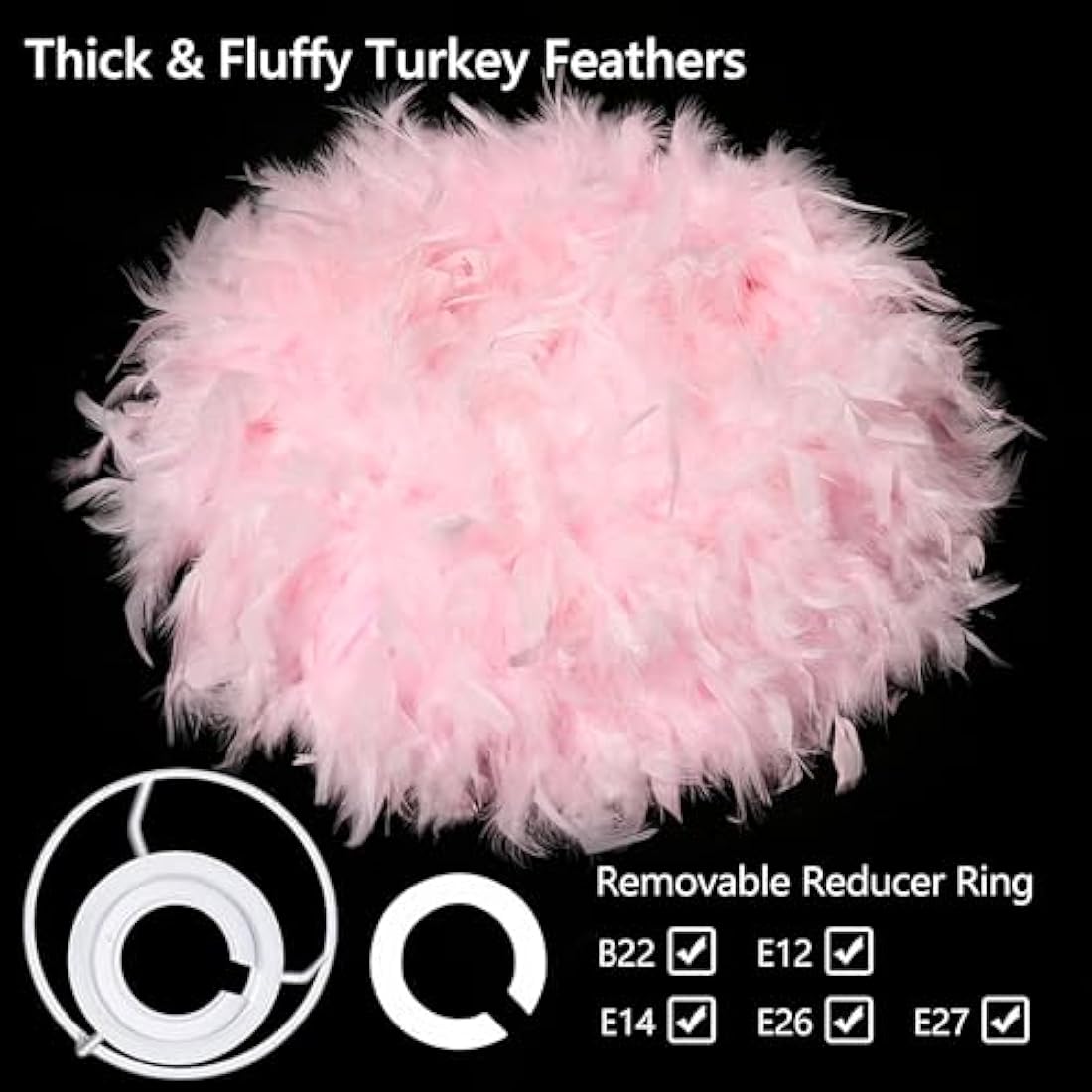 Waneway 50cm Feather Light Shade for Ceiling Pendant Light, Fluffy Lamp Shade Lampshade Lightshade for Table Lamp and Floor Lamp, Bedroom, Living Room, Wedding or Party Decor, ID 40cm, OD 50cm, Pink