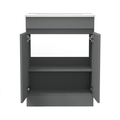 Biubiubath 600mm Vanity Unit with Basin Floor Standing Matt Grey Storage Cabinets 2 Doors