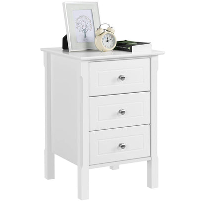 Yaheetech Bedside Table with 3 Drawers, White