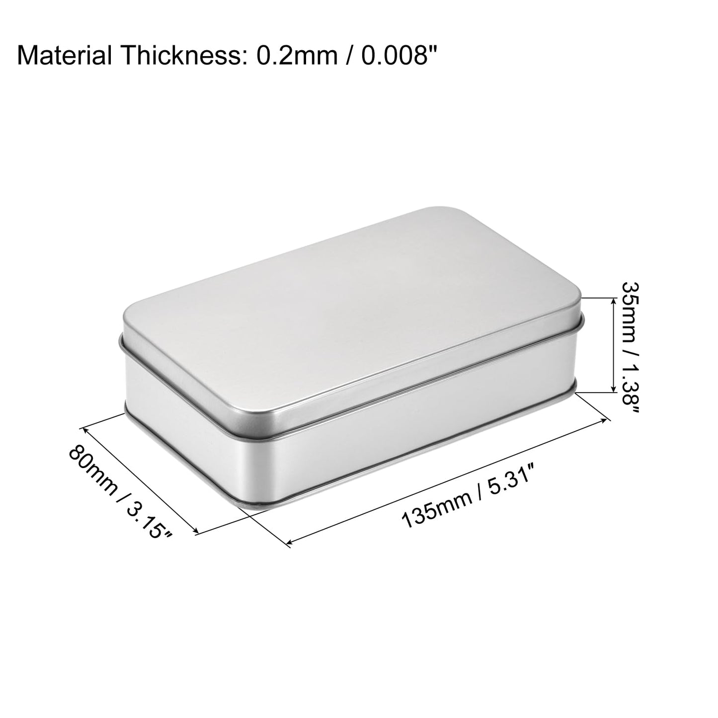 sourcing map Metal Tin Box, 5.31" x 3.15" x 1.38" Rectangular Empty Tinplate Containers with Lids, Silver Tone, for Home Organizer, Candles, Gifts