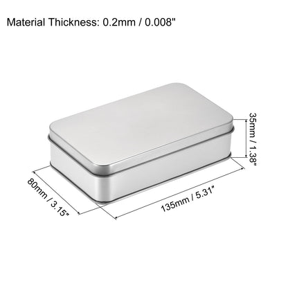sourcing map Metal Tin Box, 5.31" x 3.15" x 1.38" Rectangular Empty Tinplate Containers with Lids, Silver Tone, for Home Organizer, Candles, Gifts