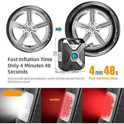 WindGallop Car Tyre Inflator Air Compressor Tyre Pump 12V Electric Car Air Pump for Car Tyres Bike Tyres with Digital Tyre Pressure Gauge and Inflator Valve Adaptors LED Light