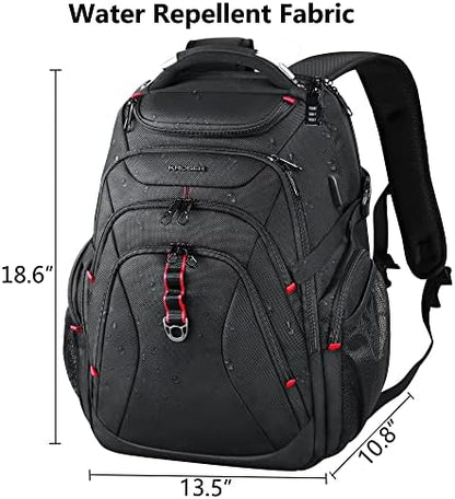 KROSER Travel Laptop Backpack 17.3 Inch XL Computer Backpack with Hard Shell Saferoom RFID Pockets Water-Repellent Business College Daypack Stylish School Laptop Bag for Men/Women-Black