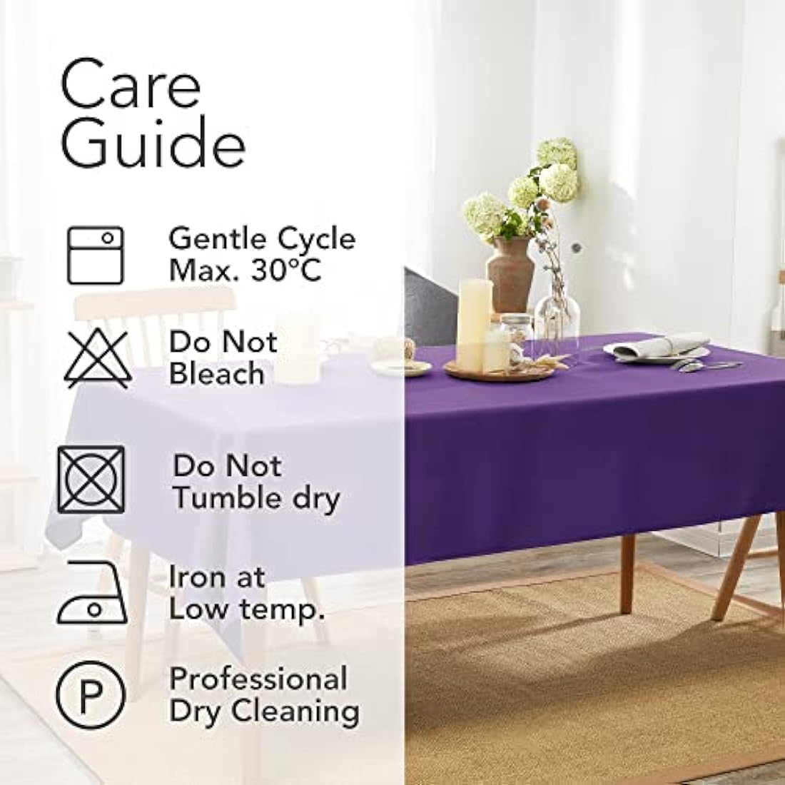 Deconovo Oxford Decorative Tablecloth Wipeable Plain Rectangle Tablecloth for Restaurant 137x200cm(54x79in) Purple