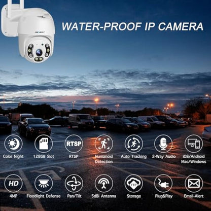 GENBOLT 2.5K WiFi Security Camera Outdoor With PoE, 2.4/5GHz Dual WiFi CCTV Camera with Auto Tracking, Human/Vehicle Detection Pan Tilt Home Surveillance IP Camera with Siren Alarm