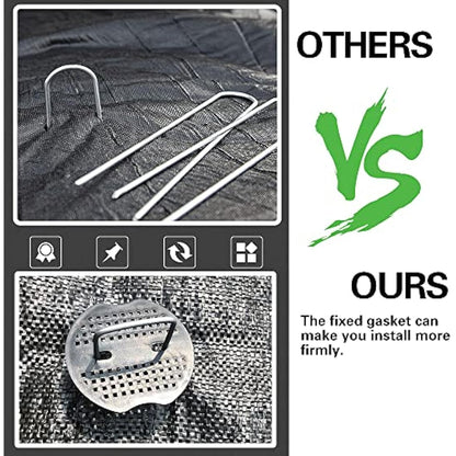 Bakulyor 150 Weed Control Membrane Pegs + 150 Buffer Washer, 6"/150mm Metal Garden Landscape Staples, Artificial Grass Pins, Ground Cover Mossing Fabric Barrier Accessories