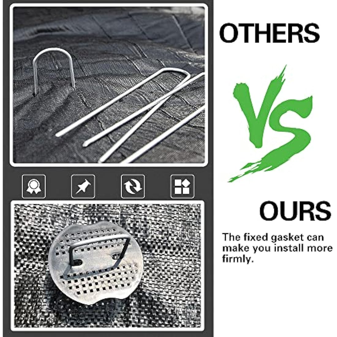 Bakulyor 200 Weed Control Membrane Pegs + 200 Buffer Washer, 6"/150mm Weed Mat Pegs