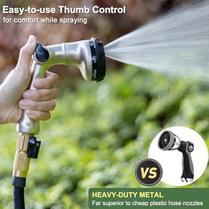 FANHAO Professional Heavy Duty Garden Hose Spray Gun, 100% Metal Thumb Control Hose Gun with 8 Spray Patterns, High Pressure Hose Nozzle for Lawn & Plant Watering, Car & Pet Washing