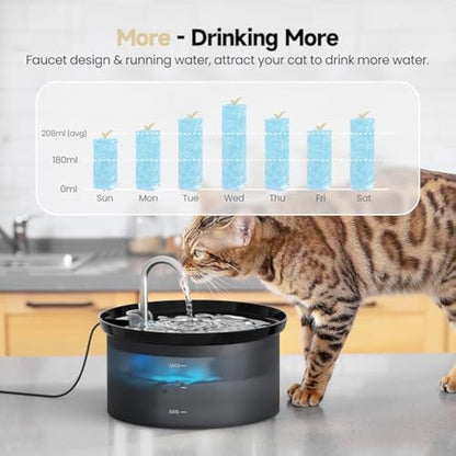 BMDSAE Cat Fountain, Pet Fountain with Ultra Silent Pump, Activated Carbon Filter Keeps Water Clean 2.8 L