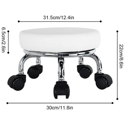WKWKER Roller Seat PU Leather Low Round Rolling Stool Small Chair with Universal Swivel Caster Wheels for Home Office Garage Shop Fitness