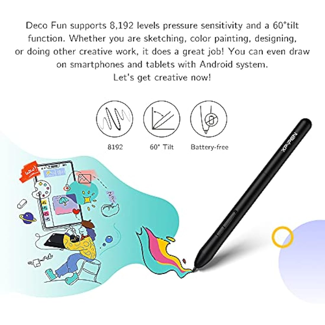 XP-PEN Deco Fun S 8192 Levels Passive Stylus Graphic Tablet with 60° Tilt, 6 x 4 Inch Drawing Tablet for Remote Learning or Playing OSU – Classic Black